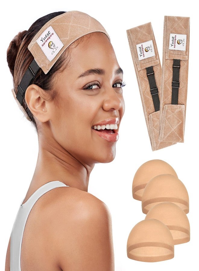 Yuest Grip Band - Lace Front Headband for Secure, Non-Slip Grip and Keeping Wigs in Place - Velvet No-Slip Gripper Accessory for Women, Beige, 2 Pack - Image 1